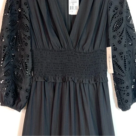 NWT Shoshanna Ari Laser Cut Midi Eyelet Dress Black Size 2 - Picture 10 of 16